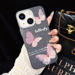 Custodia per telefono ibrida in PC e TPU con motivo a farfalle sfumate e glitter IMD., For iPhone 13 Pro Max, For iPhone 13 Pro, For iPhone 13, For iPhone 12, For iPhone 12 Pro Max, For iPhone 12 Pro