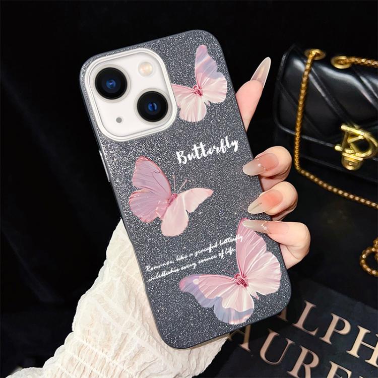 Custodia per telefono ibrida in PC e TPU con motivo a farfalle sfumate e glitter IMD., For iPhone 13 Pro Max, For iPhone 13 Pro, For iPhone 13, For iPhone 12, For iPhone 12 Pro Max, For iPhone 12 Pro