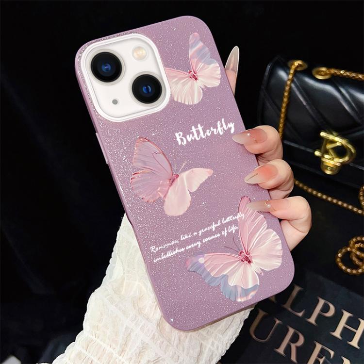 Custodia per telefono ibrida in PC e TPU con motivo a farfalle sfumate e glitter IMD., For iPhone 13 Pro Max, For iPhone 13 Pro, For iPhone 13, For iPhone 12, For iPhone 12 Pro Max, For iPhone 12 Pro