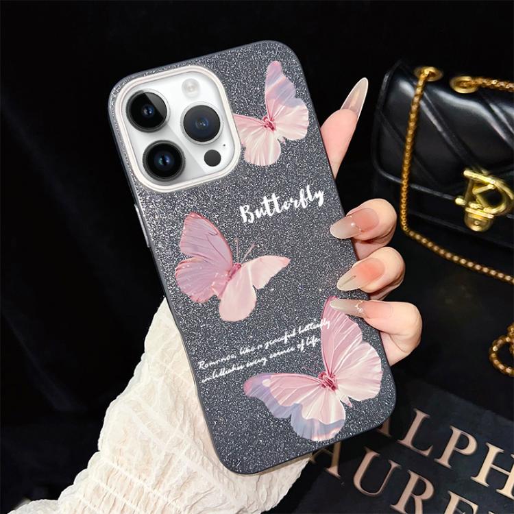Custodia per telefono ibrida in PC e TPU con motivo a farfalle sfumate e glitter IMD., For iPhone 13 Pro Max, For iPhone 13 Pro, For iPhone 13, For iPhone 12, For iPhone 12 Pro Max, For iPhone 12 Pro