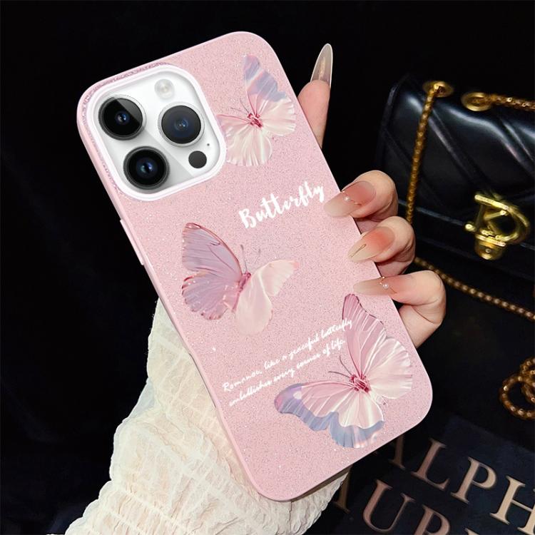 Custodia per telefono ibrida in PC e TPU con motivo a farfalle sfumate e glitter IMD., For iPhone 13 Pro Max, For iPhone 13 Pro, For iPhone 13, For iPhone 12, For iPhone 12 Pro Max, For iPhone 12 Pro