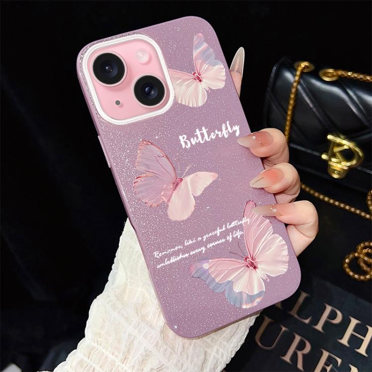 Custodia per telefono ibrida in PC e TPU con motivo a farfalle sfumate e glitter IMD., For iPhone 15, For iPhone 14 Plus, For iPhone 14, For iPhone 14 Pro, For iPhone 14 Pro Max, For iPhone SE 2022 / SE 2020