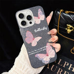 Custodia per telefono ibrida in PC e TPU con motivo a farfalle sfumate e glitter IMD., For iPhone 16 Pro, For iPhone 16 Plus, For iPhone 16, For iPhone 15 Pro Max, For iPhone 15 Pro, For iPhone 15 Plus