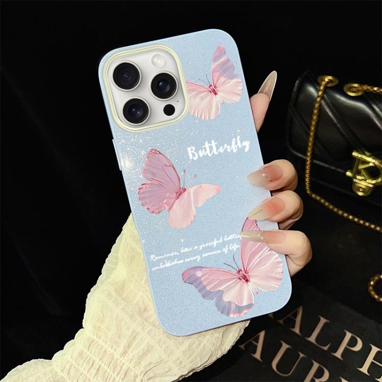 Custodia per telefono ibrida in PC e TPU con motivo a farfalle sfumate e glitter IMD., For iPhone 16 Pro, For iPhone 16 Plus, For iPhone 16, For iPhone 15 Pro Max, For iPhone 15 Pro, For iPhone 15 Plus