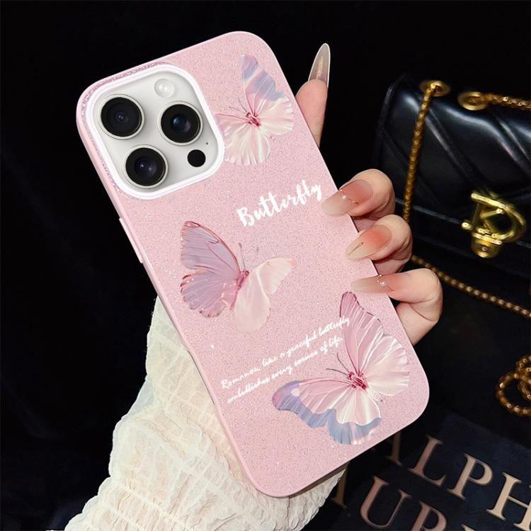 Custodia per telefono ibrida in PC e TPU con motivo a farfalle sfumate e glitter IMD., For iPhone 16 Pro, For iPhone 16 Plus, For iPhone 16, For iPhone 15 Pro Max, For iPhone 15 Pro, For iPhone 15 Plus