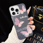 Custodia per telefono ibrida in PC e TPU con motivo a farfalle sfumate e glitter IMD., For iPhone 16 Pro, For iPhone 16 Plus, For iPhone 16, For iPhone 15 Pro Max, For iPhone 15 Pro, For iPhone 15 Plus