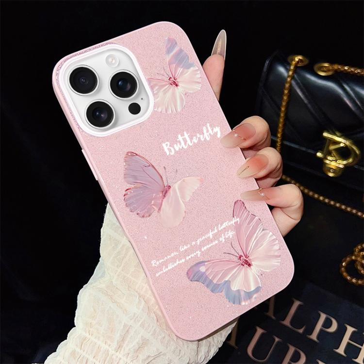 Custodia per telefono ibrida in PC e TPU con motivo a farfalle sfumate e glitter IMD., For iPhone 17e / 16e, For iPhone 17 Pro Max, For iPhone 17 Pro, For iPhone 17, For iPhone Air, For iPhone 16 Pro Max
