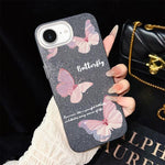 Custodia per telefono ibrida in PC e TPU con motivo a farfalle sfumate e glitter IMD., For iPhone 17e / 16e, For iPhone 17 Pro Max, For iPhone 17 Pro, For iPhone 17, For iPhone Air, For iPhone 16 Pro Max
