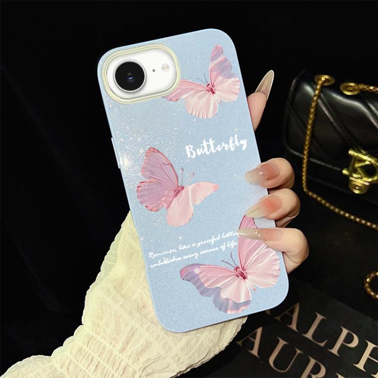 Custodia per telefono ibrida in PC e TPU con motivo a farfalle sfumate e glitter IMD., For iPhone 17e / 16e, For iPhone 17 Pro Max, For iPhone 17 Pro, For iPhone 17, For iPhone Air, For iPhone 16 Pro Max