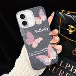 Custodia per telefono ibrida in PC e TPU con motivo a farfalle sfumate e glitter IMD., For iPhone 17e / 16e, For iPhone 17 Pro Max, For iPhone 17 Pro, For iPhone 17, For iPhone Air, For iPhone 16 Pro Max