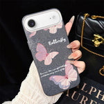 Custodia per telefono ibrida in PC e TPU con motivo a farfalle sfumate e glitter IMD., For iPhone 17e / 16e, For iPhone 17 Pro Max, For iPhone 17 Pro, For iPhone 17, For iPhone Air, For iPhone 16 Pro Max