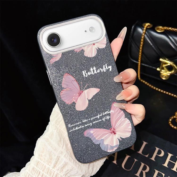 Custodia per telefono ibrida in PC e TPU con motivo a farfalle sfumate e glitter IMD., For iPhone 17e / 16e, For iPhone 17 Pro Max, For iPhone 17 Pro, For iPhone 17, For iPhone Air, For iPhone 16 Pro Max