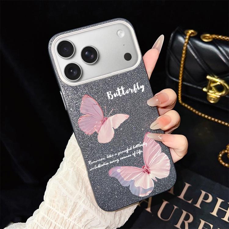 Custodia per telefono ibrida in PC e TPU con motivo a farfalle sfumate e glitter IMD., For iPhone 17e / 16e, For iPhone 17 Pro Max, For iPhone 17 Pro, For iPhone 17, For iPhone Air, For iPhone 16 Pro Max