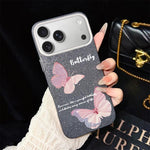 Custodia per telefono ibrida in PC e TPU con motivo a farfalle sfumate e glitter IMD., For iPhone 17e / 16e, For iPhone 17 Pro Max, For iPhone 17 Pro, For iPhone 17, For iPhone Air, For iPhone 16 Pro Max