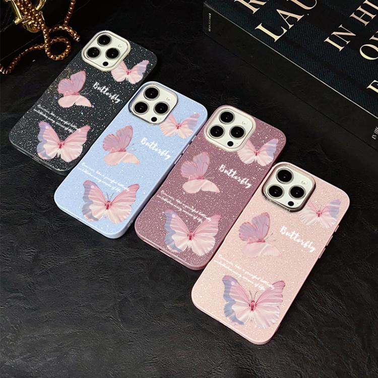 Custodia per telefono ibrida in PC e TPU con motivo a farfalle sfumate e glitter IMD., For iPhone 13 Pro Max, For iPhone 13 Pro, For iPhone 13, For iPhone 12, For iPhone 12 Pro Max, For iPhone 12 Pro