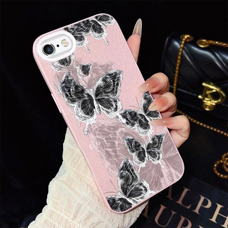 Custodia per telefono ibrida in PC e TPU con motivo a farfalle e glitter IMD, For iPhone 8 Plus / 7 Plus, For iPhone 6 Plus / 6s Plus, For iPhone 6 / 6s
