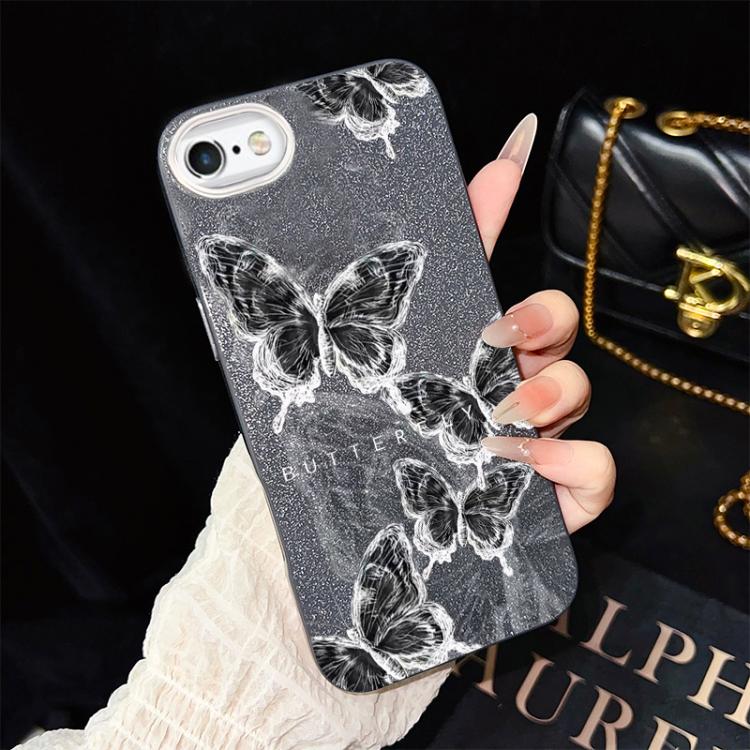 Custodia per telefono ibrida in PC e TPU con motivo a farfalle e glitter IMD, For iPhone 8 Plus / 7 Plus, For iPhone 6 Plus / 6s Plus, For iPhone 6 / 6s