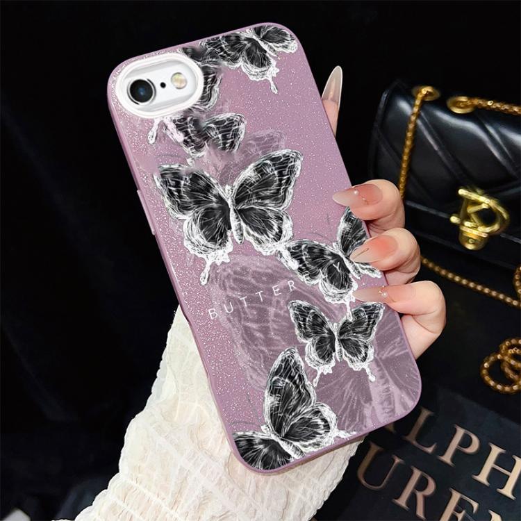 Custodia per telefono ibrida in PC e TPU con motivo a farfalle e glitter IMD, For iPhone 8 Plus / 7 Plus, For iPhone 6 Plus / 6s Plus, For iPhone 6 / 6s