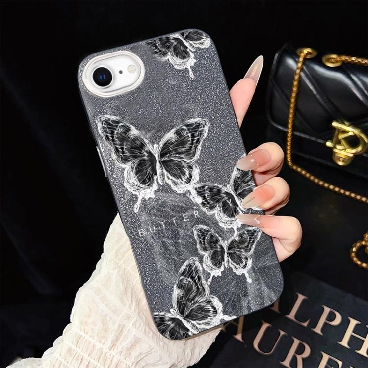 Custodia per telefono ibrida in PC e TPU con motivo a farfalle e glitter IMD, For iPhone 15, For iPhone 14 Plus, For iPhone 14, For iPhone 14 Pro, For iPhone 14 Pro Max, For iPhone SE 2022 / SE 2020