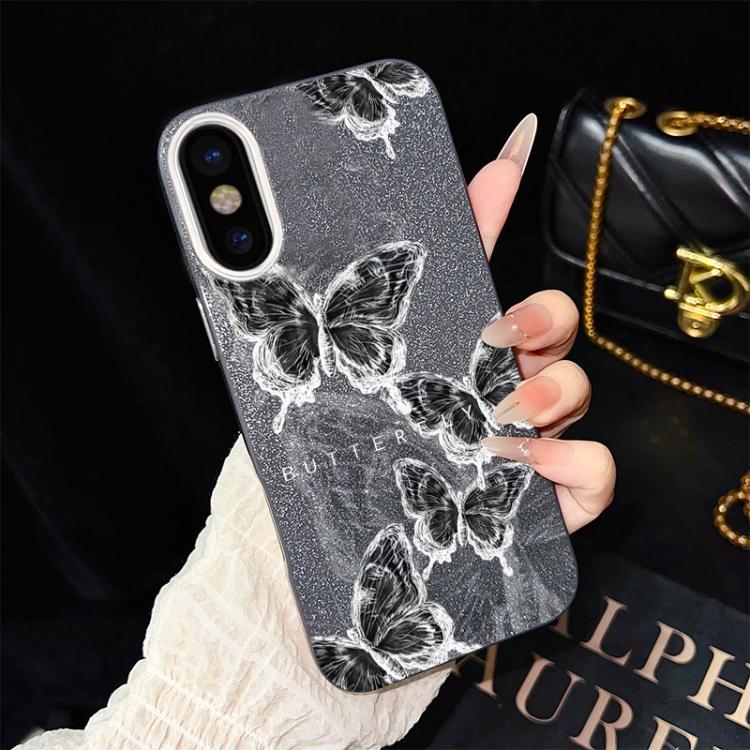 Custodia per telefono ibrida in PC e TPU con motivo a farfalle e glitter IMD, For iPhone 11 Pro Max, For iPhone 11, For iPhone 11 Pro, For iPhone XS / X, For iPhone XR, For iPhone XS Max