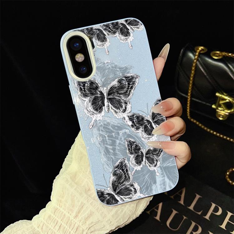 Custodia per telefono ibrida in PC e TPU con motivo a farfalle e glitter IMD, For iPhone 11 Pro Max, For iPhone 11, For iPhone 11 Pro, For iPhone XS / X, For iPhone XR, For iPhone XS Max