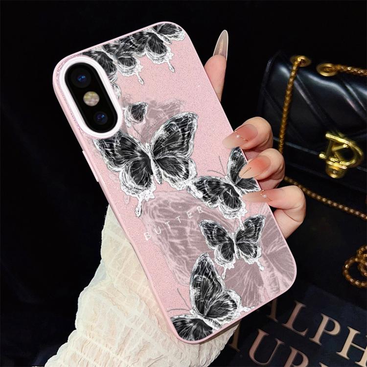 Custodia per telefono ibrida in PC e TPU con motivo a farfalle e glitter IMD, For iPhone 11 Pro Max, For iPhone 11, For iPhone 11 Pro, For iPhone XS / X, For iPhone XR, For iPhone XS Max