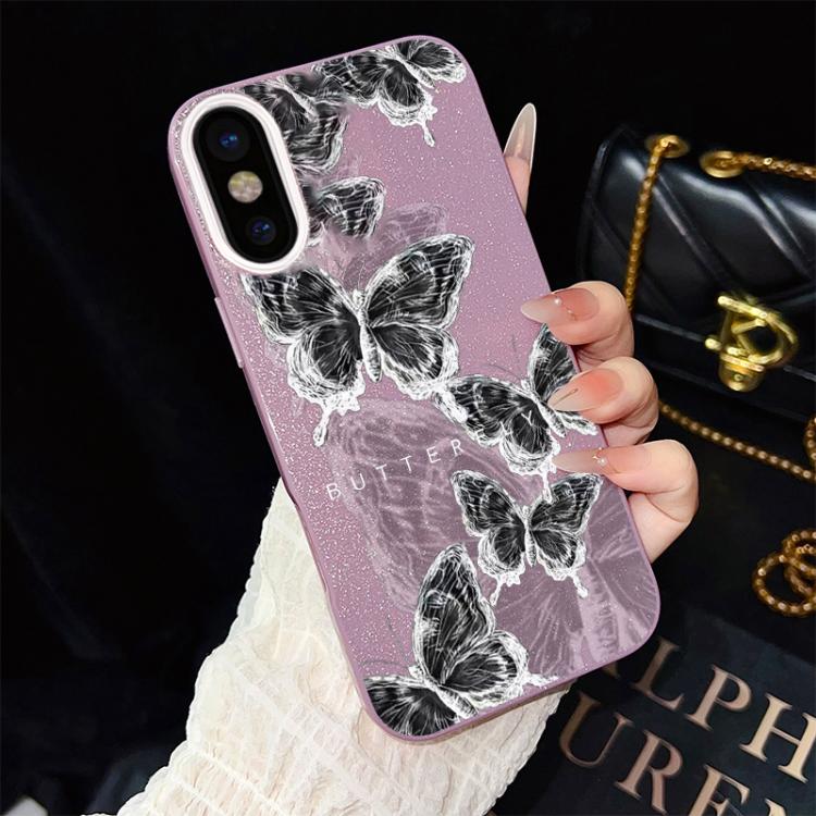Custodia per telefono ibrida in PC e TPU con motivo a farfalle e glitter IMD, For iPhone 11 Pro Max, For iPhone 11, For iPhone 11 Pro, For iPhone XS / X, For iPhone XR, For iPhone XS Max