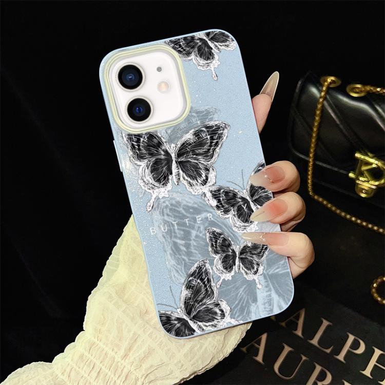Custodia per telefono ibrida in PC e TPU con motivo a farfalle e glitter IMD, For iPhone 13 Pro Max, For iPhone 13 Pro, For iPhone 13, For iPhone 12, For iPhone 12 Pro Max, For iPhone 12 Pro