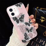 Custodia per telefono ibrida in PC e TPU con motivo a farfalle e glitter IMD, For iPhone 13 Pro Max, For iPhone 13 Pro, For iPhone 13, For iPhone 12, For iPhone 12 Pro Max, For iPhone 12 Pro