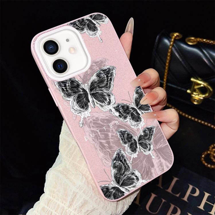 Custodia per telefono ibrida in PC e TPU con motivo a farfalle e glitter IMD, For iPhone 13 Pro Max, For iPhone 13 Pro, For iPhone 13, For iPhone 12, For iPhone 12 Pro Max, For iPhone 12 Pro