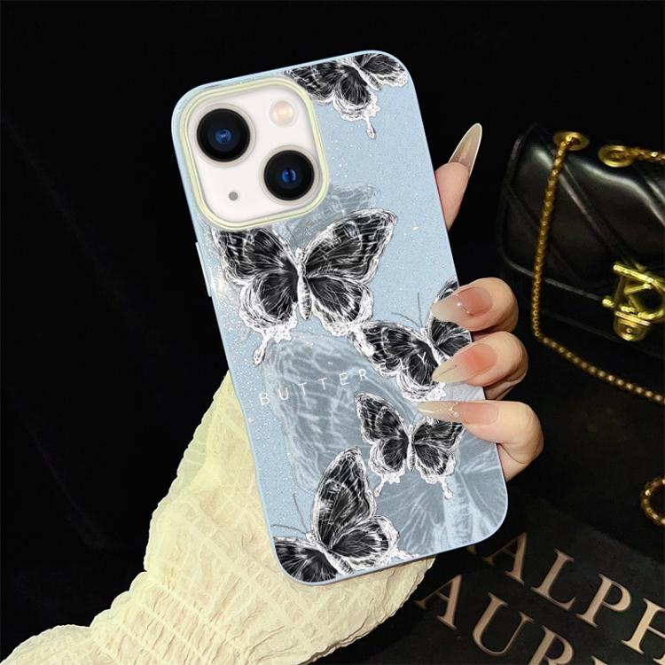 Custodia per telefono ibrida in PC e TPU con motivo a farfalle e glitter IMD, For iPhone 13 Pro Max, For iPhone 13 Pro, For iPhone 13, For iPhone 12, For iPhone 12 Pro Max, For iPhone 12 Pro