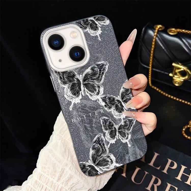 Custodia per telefono ibrida in PC e TPU con motivo a farfalle e glitter IMD, For iPhone 15, For iPhone 14 Plus, For iPhone 14, For iPhone 14 Pro, For iPhone 14 Pro Max, For iPhone SE 2022 / SE 2020