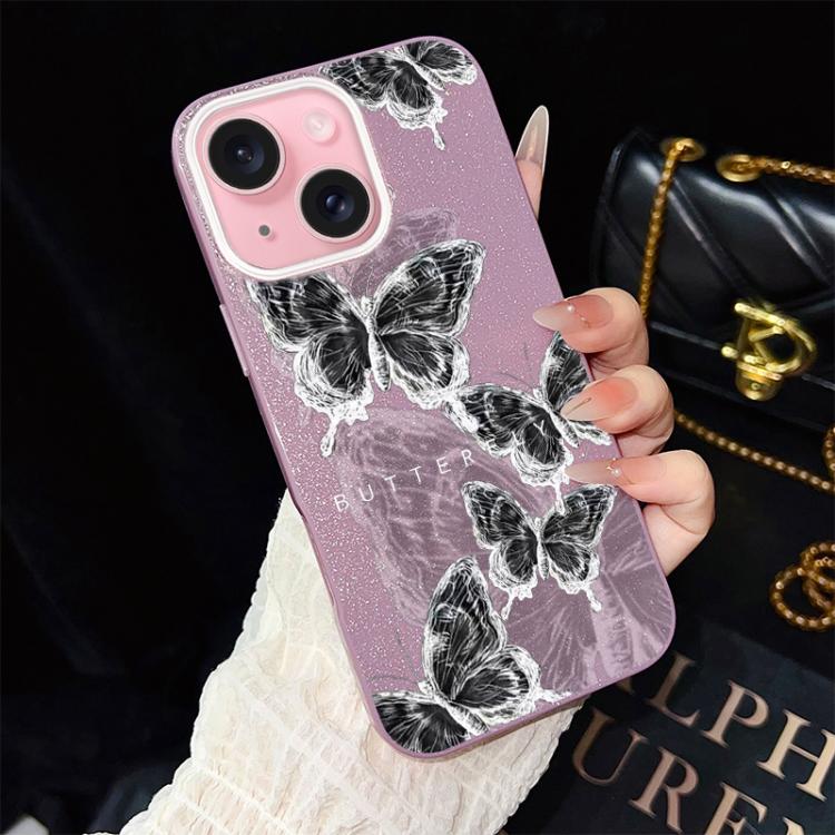Custodia per telefono ibrida in PC e TPU con motivo a farfalle e glitter IMD, For iPhone 15, For iPhone 14 Plus, For iPhone 14, For iPhone 14 Pro, For iPhone 14 Pro Max, For iPhone SE 2022 / SE 2020