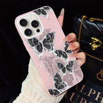 Custodia per telefono ibrida in PC e TPU con motivo a farfalle e glitter IMD, For iPhone 16 Pro, For iPhone 16 Plus, For iPhone 16, For iPhone 15 Pro Max, For iPhone 15 Pro, For iPhone 15 Plus