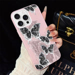 Custodia per telefono ibrida in PC e TPU con motivo a farfalle e glitter IMD, For iPhone 17e / 16e, For iPhone 17 Pro Max, For iPhone 17 Pro, For iPhone 17, For iPhone Air, For iPhone 16 Pro Max