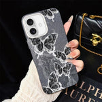 Custodia per telefono ibrida in PC e TPU con motivo a farfalle e glitter IMD, For iPhone 17e / 16e, For iPhone 17 Pro Max, For iPhone 17 Pro, For iPhone 17, For iPhone Air, For iPhone 16 Pro Max