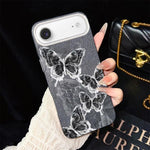 Custodia per telefono ibrida in PC e TPU con motivo a farfalle e glitter IMD, For iPhone 17e / 16e, For iPhone 17 Pro Max, For iPhone 17 Pro, For iPhone 17, For iPhone Air, For iPhone 16 Pro Max
