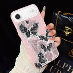 Custodia per telefono ibrida in PC e TPU con motivo a farfalle e glitter IMD, For iPhone 17e / 16e, For iPhone 17 Pro Max, For iPhone 17 Pro, For iPhone 17, For iPhone Air, For iPhone 16 Pro Max