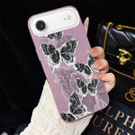 Custodia per telefono ibrida in PC e TPU con motivo a farfalle e glitter IMD, For iPhone 17e / 16e, For iPhone 17 Pro Max, For iPhone 17 Pro, For iPhone 17, For iPhone Air, For iPhone 16 Pro Max