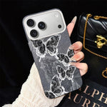 Custodia per telefono ibrida in PC e TPU con motivo a farfalle e glitter IMD, For iPhone 17e / 16e, For iPhone 17 Pro Max, For iPhone 17 Pro, For iPhone 17, For iPhone Air, For iPhone 16 Pro Max
