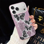 Custodia per telefono ibrida in PC e TPU con motivo a farfalle e glitter IMD, For iPhone 17e / 16e, For iPhone 17 Pro Max, For iPhone 17 Pro, For iPhone 17, For iPhone Air, For iPhone 16 Pro Max