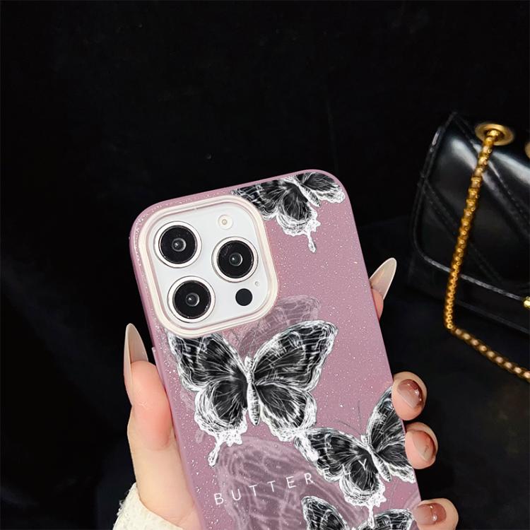 Custodia per telefono ibrida in PC e TPU con motivo a farfalle e glitter IMD, For iPhone 13 Pro Max, For iPhone 13 Pro, For iPhone 13, For iPhone 12, For iPhone 12 Pro Max, For iPhone 12 Pro