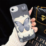 Custodia per telefono ibrida in PC e TPU con glitter e motivo a farfalla blu IMD, For iPhone 8 Plus / 7 Plus, For iPhone 6 Plus / 6s Plus, For iPhone 6 / 6s