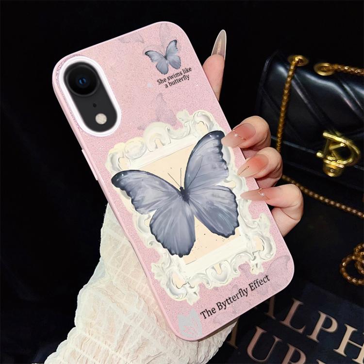 Custodia per telefono ibrida in PC e TPU con glitter e motivo a farfalla blu IMD, For iPhone 11 Pro Max, For iPhone 11, For iPhone 11 Pro, For iPhone XS / X, For iPhone XR, For iPhone XS Max