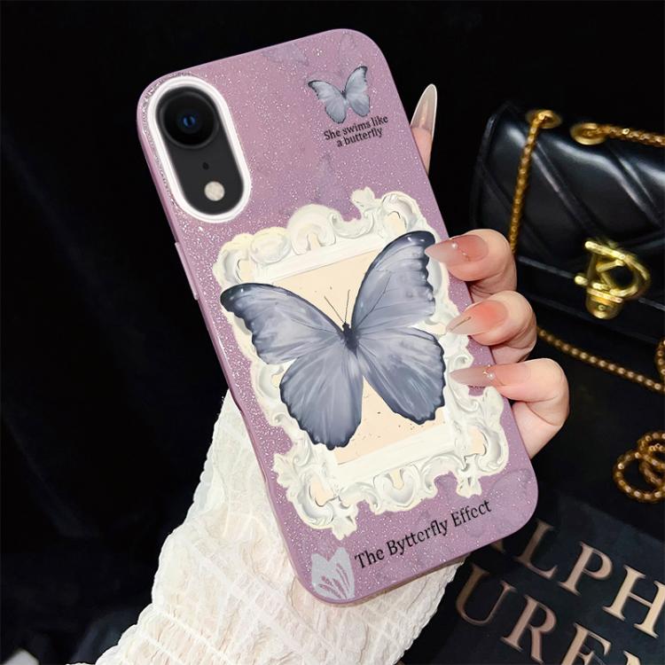 Custodia per telefono ibrida in PC e TPU con glitter e motivo a farfalla blu IMD, For iPhone 11 Pro Max, For iPhone 11, For iPhone 11 Pro, For iPhone XS / X, For iPhone XR, For iPhone XS Max