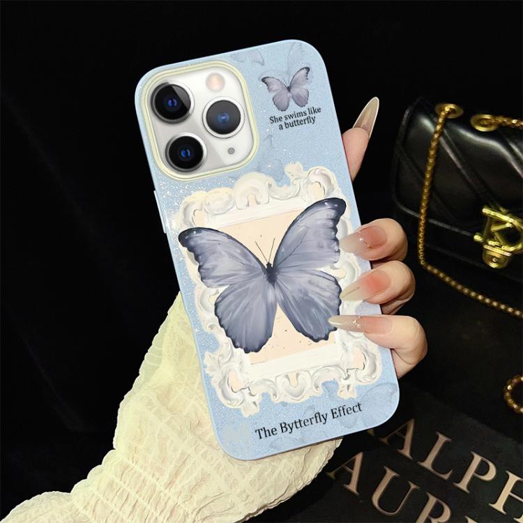 Custodia per telefono ibrida in PC e TPU con glitter e motivo a farfalla blu IMD, For iPhone 11 Pro Max, For iPhone 11, For iPhone 11 Pro, For iPhone XS / X, For iPhone XR, For iPhone XS Max