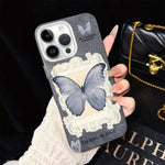Custodia per telefono ibrida in PC e TPU con glitter e motivo a farfalla blu IMD, For iPhone 15, For iPhone 14 Plus, For iPhone 14, For iPhone 14 Pro, For iPhone 14 Pro Max, For iPhone SE 2022 / SE 2020