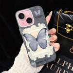 Custodia per telefono ibrida in PC e TPU con glitter e motivo a farfalla blu IMD, For iPhone 16 Pro, For iPhone 16 Plus, For iPhone 16, For iPhone 15 Pro Max, For iPhone 15 Pro, For iPhone 15 Plus