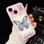 Custodia per telefono ibrida in PC e TPU con glitter e motivo a farfalla blu IMD, For iPhone 16 Pro, For iPhone 16 Plus, For iPhone 16, For iPhone 15 Pro Max, For iPhone 15 Pro, For iPhone 15 Plus