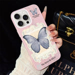 Custodia per telefono ibrida in PC e TPU con glitter e motivo a farfalla blu IMD, For iPhone 16 Pro, For iPhone 16 Plus, For iPhone 16, For iPhone 15 Pro Max, For iPhone 15 Pro, For iPhone 15 Plus